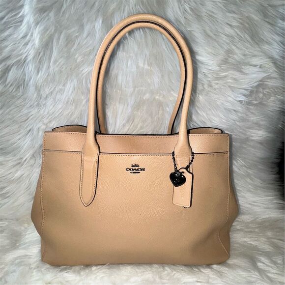 Coach Bailey Carryall Tan Pebble Leather Tote Bag Satchel Purse Pocketbook - Picture 1 of 10